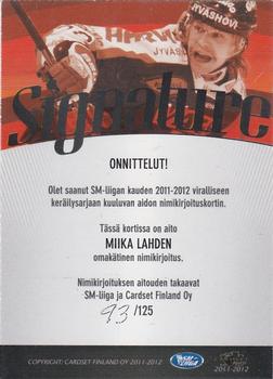 2011-12 Cardset Finland - Signature #NNO Miika Lahti Back