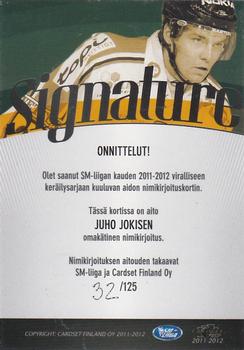 2011-12 Cardset Finland - Signature #NNO Juho Jokinen Back