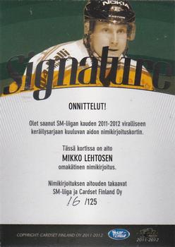 2011-12 Cardset Finland - Signature #NNO Mikko Lehtonen Back