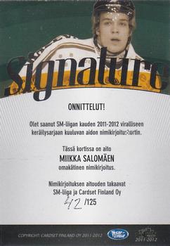 2011-12 Cardset Finland - Signature #NNO Miikka Salomäki Back