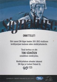 2011-12 Cardset Finland - Signature #NNO Toni Kähkönen Back
