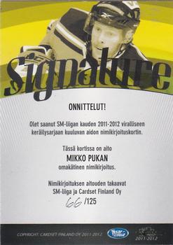 2011-12 Cardset Finland - Signature #NNO Mikko Pukka Back