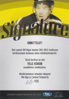 2011-12 Cardset Finland - Signature #NNO Ville Koho Back