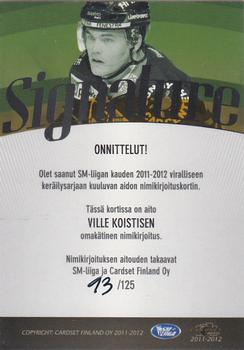 2011-12 Cardset Finland - Signature #NNO Ville Koistinen Back