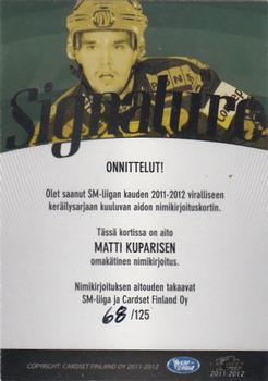2011-12 Cardset Finland - Signature #NNO Matti Kuparinen Back