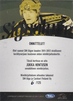 2011-12 Cardset Finland - Signature #NNO Jukka Hentunen Back