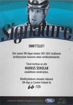 2011-12 Cardset Finland - Signature #NNO Markus Seikola Back