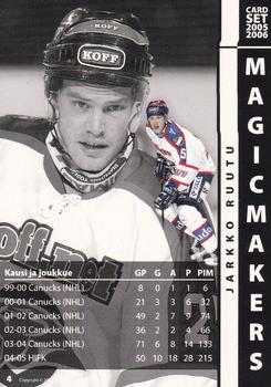 2005-06 Cardset Finland - Magicmakers #4 Jarkko Ruutu Back