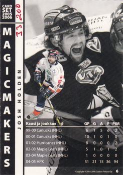 2005-06 Cardset Finland - Magicmakers Holo-Gold #6 Josh Holden Back