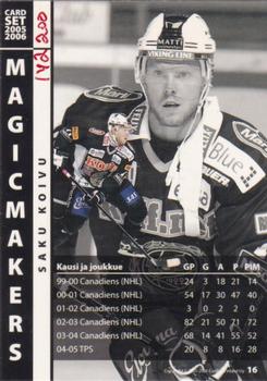 2005-06 Cardset Finland - Magicmakers Holo-Gold #16 Saku Koivu Back