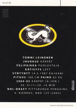 2005-06 Cardset Finland - Future Stars #16 Tommi Leinonen Back
