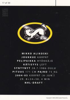 2005-06 Cardset Finland - Future Stars #17 Mikko Alikoski Back