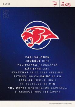 2005-06 Cardset Finland - Future Stars Holo-Red #3 Pasi Salonen Back