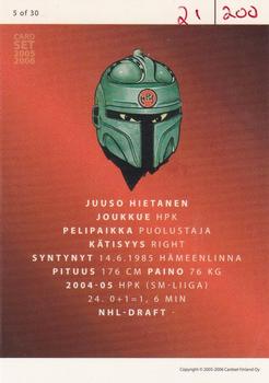 2005-06 Cardset Finland - Future Stars Holo-Red #5 Juuso Hietanen Back