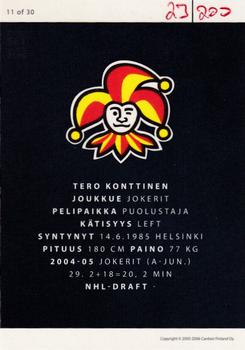2005-06 Cardset Finland - Future Stars Holo-Red #11 Tero Konttinen Back