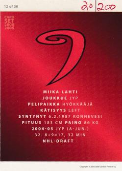 2005-06 Cardset Finland - Future Stars Holo-Red #12 Miika Lahti Back