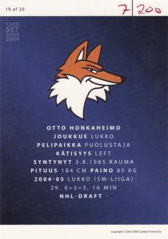 2005-06 Cardset Finland - Future Stars Holo-Red #19 Otto Honkaheimo Back