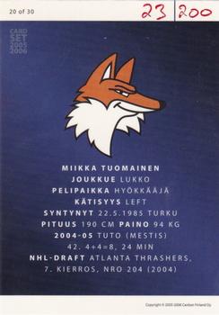 2005-06 Cardset Finland - Future Stars Holo-Red #20 Miikka Tuomainen Back