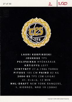 2005-06 Cardset Finland - Future Stars Holo-Red #27 Lauri Korpikoski Back