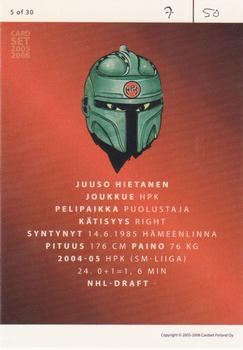 2005-06 Cardset Finland - Future Stars Holo-Silver #5 Juuso Hietanen Back