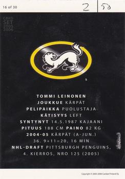 2005-06 Cardset Finland - Future Stars Holo-Silver #16 Tommi Leinonen Back