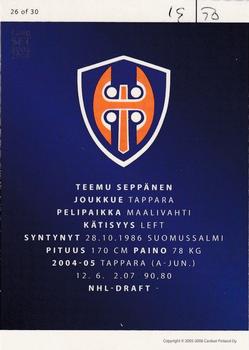 2005-06 Cardset Finland - Future Stars Holo-Silver #26 Teemu Seppänen Back
