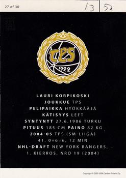 2005-06 Cardset Finland - Future Stars Holo-Silver #FS27 Lauri Korpikoski Back
