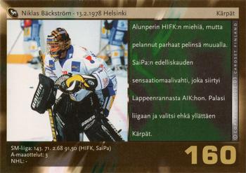 2002-03 Cardset Finland #160 Niklas Bäckström Back