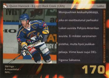 2002-03 Cardset Finland #170 Quinn Hancock Back