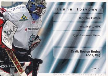2002-03 Cardset Finland - Bound for Glory #10 Hannu Toivonen Back