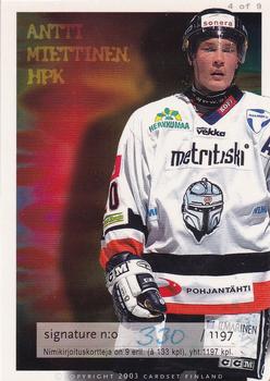 2002-03 Cardset Finland - Signatures Series 2 #NNO Antti Miettinen Back