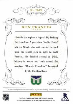 2013-14 Panini National Treasures - Century Materials Jersey Prime #CM-RF Ron Francis Back