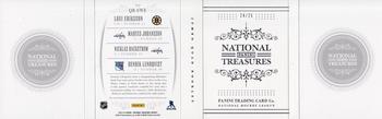 2013-14 Panini National Treasures - Jumbo Quad Patches Booklet #QB-SWE Loui Eriksson / Marcus Johansson / Nicklas Backstrom / Henrik Lundqvist Back
