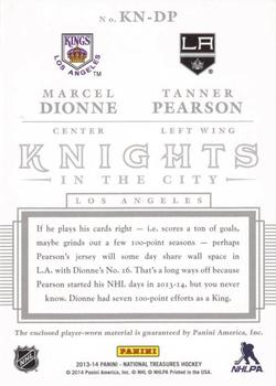 2013-14 Panini National Treasures - Knights in the City Materials #KN-DP Marcel Dionne / Tanner Pearson Back