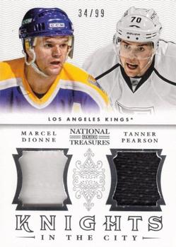 2013-14 Panini National Treasures - Knights in the City Materials #KN-DP Marcel Dionne / Tanner Pearson Front