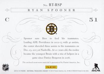 2013-14 Panini National Treasures - Rookie Timeline Jerseys Prime #RT-RSP Ryan Spooner Back