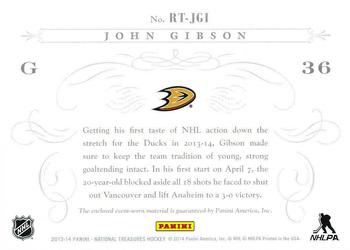2013-14 Panini National Treasures - Rookie Timeline Jerseys Prime #RT-JGI John Gibson Back