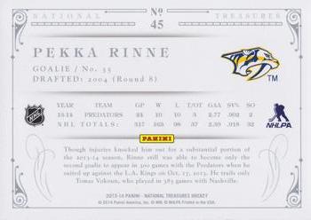 2013-14 Panini National Treasures - Silver #45 Pekka Rinne Back