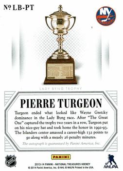2013-14 Panini National Treasures - Treasured Trophies Autographs Lady Byng #LB-PT Pierre Turgeon Back