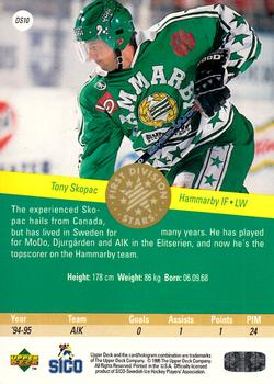 1995-96 Upper Deck Swedish Elite - First Division Stars #DS10 Tony Skopac Back