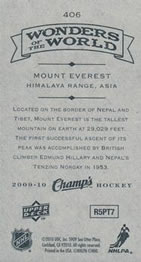 2009-10 Upper Deck Champ's #406 Mount Everest Back