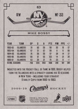 2009-10 Upper Deck Champ's #63 Mike Bossy Back