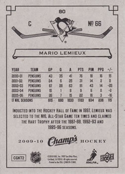 2009-10 Upper Deck Champ's #80 Mario Lemieux Back