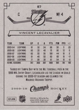 2009-10 Upper Deck Champ's #87 Vincent Lecavalier Back