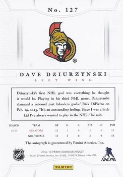 2013-14 Panini Rookie Anthology - 2013-14 Panini Dominion Update: Rookie Autographs #127 Dave Dziurzynski Back
