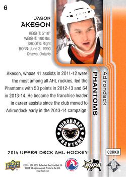 2014 Upper Deck AHL #6 Jason Akeson Back