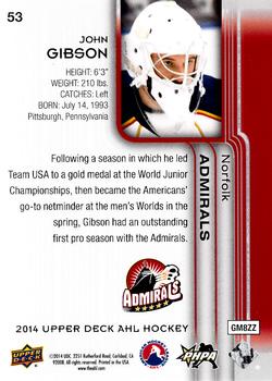 2014 Upper Deck AHL #53 John Gibson Back