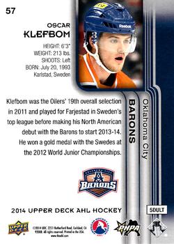 2014 Upper Deck AHL #57 Oscar Klefbom Back