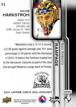 2014 Upper Deck AHL #71 Jacob Markstrom Back