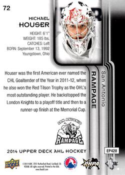 2014 Upper Deck AHL #72 Michael Houser Back